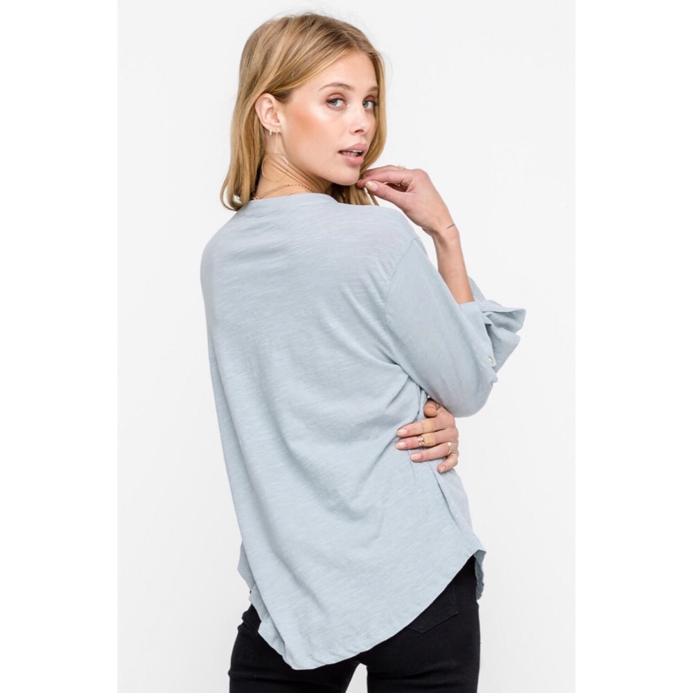 Megan V-Neck Cotton Top - Light Blue - Picture 4 of 5